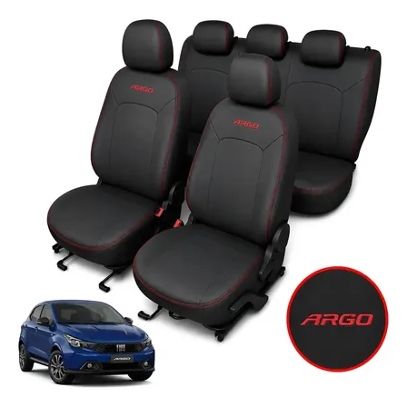 Capa Banco Automotivo Couro Sob Medida Fiat Argo 2018 A 2026 Preto Com Porta Objeto