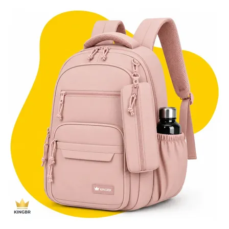 Mochila Unissex Escolar Notebook KINGBR Grande Capacidade Impermeável com Estojo para Faculdade Trabalho Viagem Executiva Reforçada Multibolsos Universitária Acolchoada Masculina Feminina Rosa