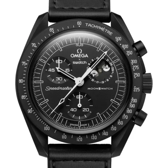 Relógio Swatch X Omega Moonswatch Moonphase Snoopy Preto
