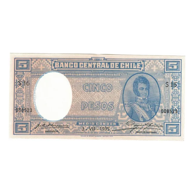 Billete De Chile 5 Pesos (medio Cóndor) Fechado 03-07-1935