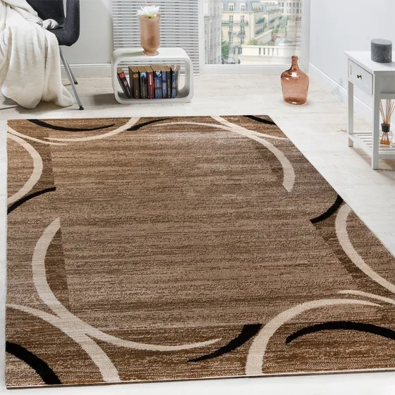Paco Home Alfombra Pelo Marron Beige Borde Moderno Para Sala