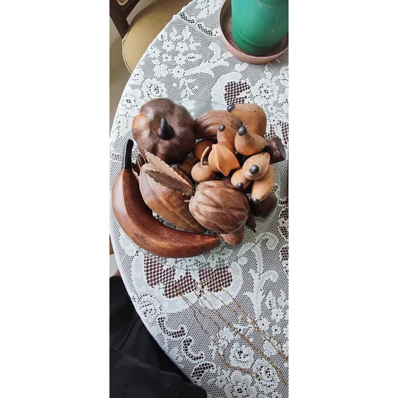 Frutas De Madera + Base De Vidrio Usado