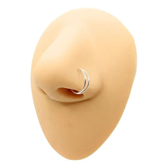Piercing Nostril Argolla Doble 10mm Para Nariz De Plata 925 Color Plateado