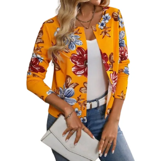 Chaqueta Shein Estampada De Flores Amarilla