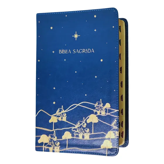 Biblia Sagrada The Purpose Book Século 21 Couro Soft Azul Reino Com Indice Lateral