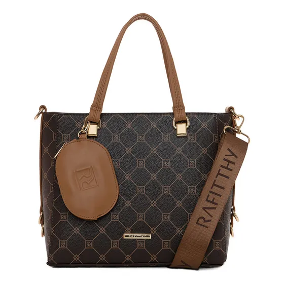 Bolsa Tote Transversal Feminina Rafitthy 28.15110 Monograma Cor Marrom