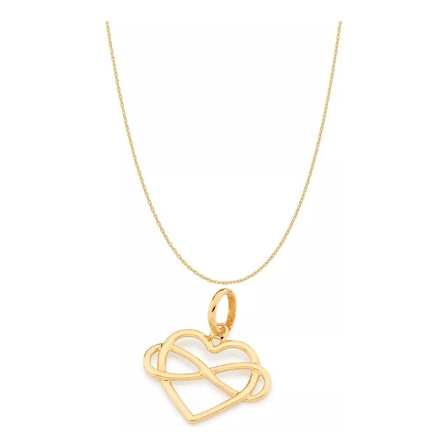 Colar Pingente Coração Com Infinito Entrelaçado Banhado Ouro Colar Pingente Coração Com Infinito Entrelaçado Banhado Ouro