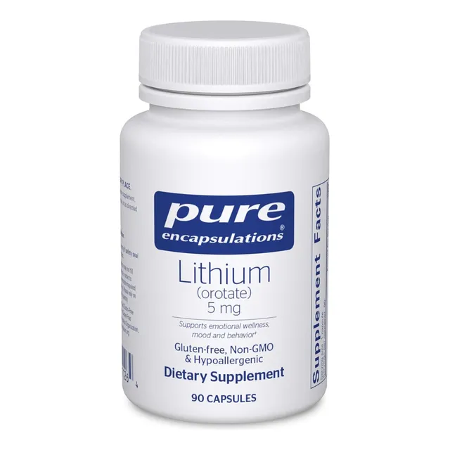 Orotato De Litio 5 Mg Pure Encapsulations 90 Cápsulas Sabor Sin Sabor