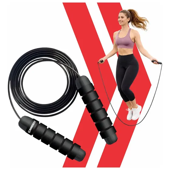 Corda De Pular Speed Rope Rolamento Cabo De Aço Profissional Rubber Fit Preto