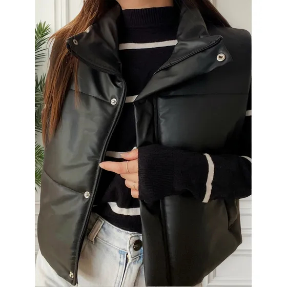 Chaleco Puffer Dama Eco Cuero