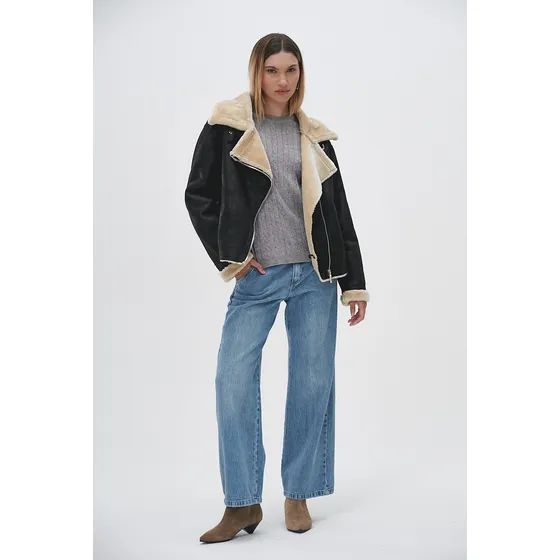 Campera Gamulan Dobby Piel Sintetica Abrigo Mujer Sweet
