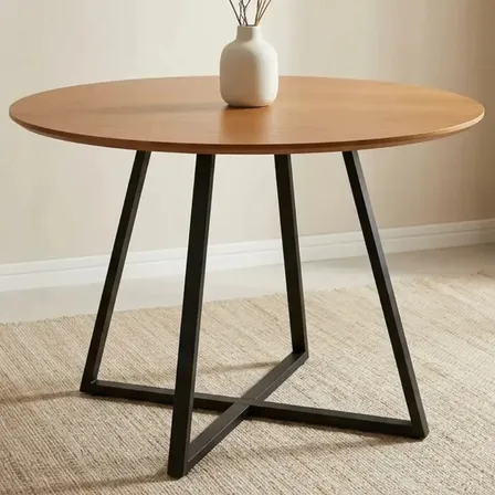 Mesa Industrial Gabilite Para Jantar E Cozinha Laís 110cm Redonda Em Ferro E Mdf Nature