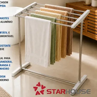 Starhouse Varal De Chão Portátil 5 Hastes Inox Aluminio Roupas Organizador Compac