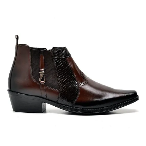 Bota Botina Country Cobra 100% Couro Bico Fino