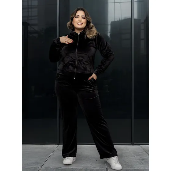 Conjunto De Veludo Plush Com Capuz Plus Size . Conpl-001
