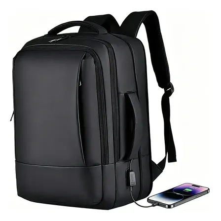 Mochila Dos Homens Com Faixa Impermeável Para Expansão Preto Liso