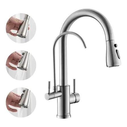 Torneira Misturador Gourmet Da Cozinha Com Saída De Filtro Prateado Yesop Escovação