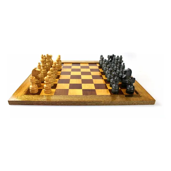 Jogo De Xadrez Tabuleiro Marchetado Casas 4x4 Cm Rei 8 Cm