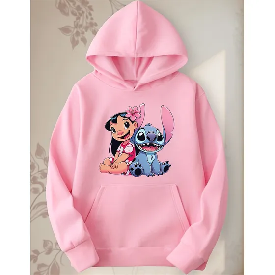 Blusa Meninas Infantil Juvenil Lilo Stitch Moletom Canguru