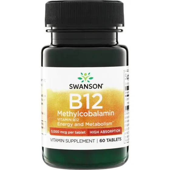 Soporte para 60 cápsulas con vitamina B12 y metilcobalamina de Swanson, sin sabor