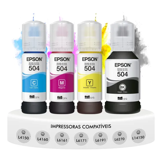 Kit 4 Refil Tinta T504 Epson L6161 L4150 L4160 L6191 L6171 