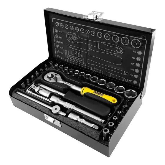 Juego de Tubos Barovo Ju3314 Cromado 34 Piezas 1/4 con Estuche Color Negro