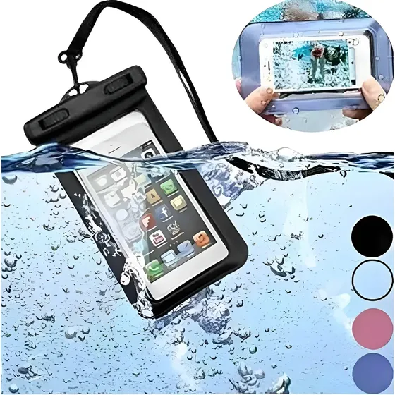 Kit 2 Capa Case Capinha Celular Prova D'água Bolsa Impermeável Bag Aquática Universal Mergulho Praia Cor Preta Marca Open Zee