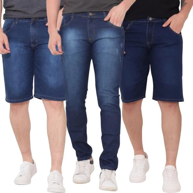 Kit 2 Bermuda Masculina Jeans E 1 Calça Jeans Skinny Lycra Kit 2 Bermuda Masculina Jeans E 1 Calça Jeans Skinny Lycra