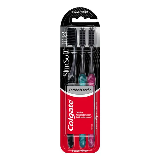 Pack Cepillos De Dientes Slim Soft Carbón 3 Unidades Colgate Crema