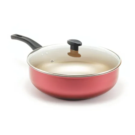 Frigideira Funda Antiaderente Wok 30 Cm  Com Tampa Vidro