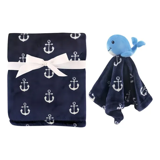 Cobija Y Manta De Seguridad Peluche Hudson Baby Ballena Azul