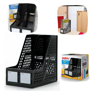 Organizador De Mesa Vertical Duplo Vazado, Preto Organizador De Mesa Vertical Duplo Vazado, Preto