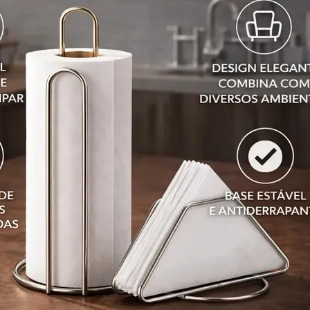 Kit Porta Papel Toalha Suporte Guardanapo Mesa Posta Cor Cromado
