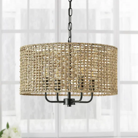 Lmpara Colgante De Mimbre De Ratn Giutna, 4 Luces, Estilo Bo