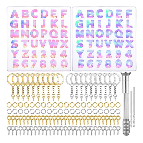 2pc Molde Letra Número Con Llavero Moldes Resina Para Letras