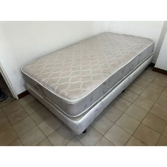 Cama Individual  Colchón Y Box Spring Con Patas Madera