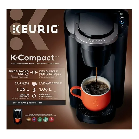 Cafetera Keurig K Compact K Cup 3 Cups Sizes Negra 36 Oz