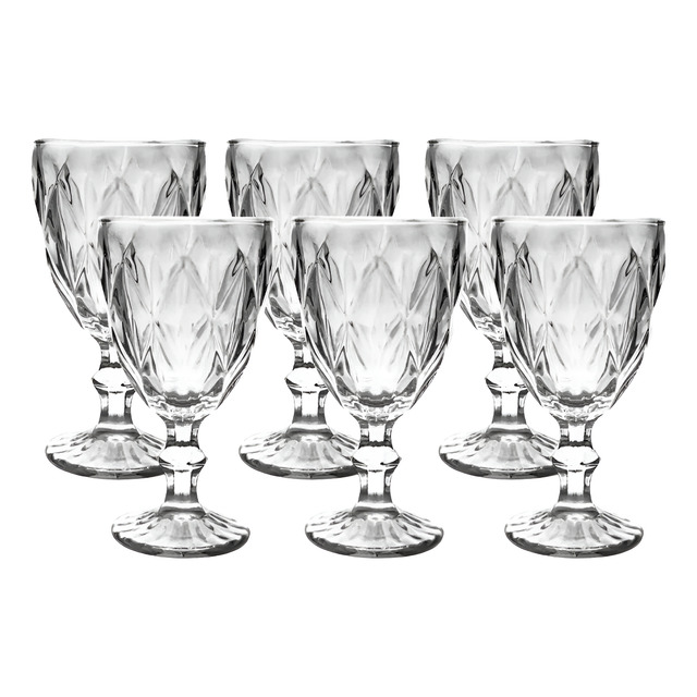 Jogo De Taças Diamante De Vidro 6 Peças 260ml Água Suco Jogo De Taças Diamante De Vidro 6 Peças 260ml Água Suco