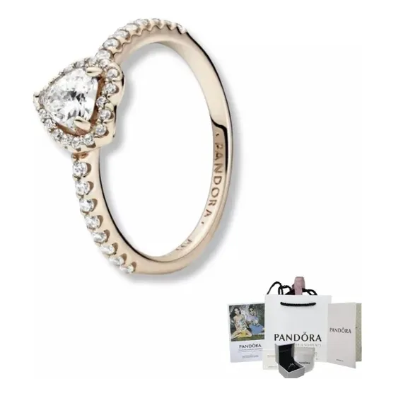 Anillo Corazón Elevado Oro Rosa Pandora + Kit Completo