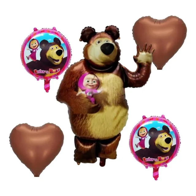 Bouquet 5 Globos Masha Y Oso 70cm3d+4metalizados45cm