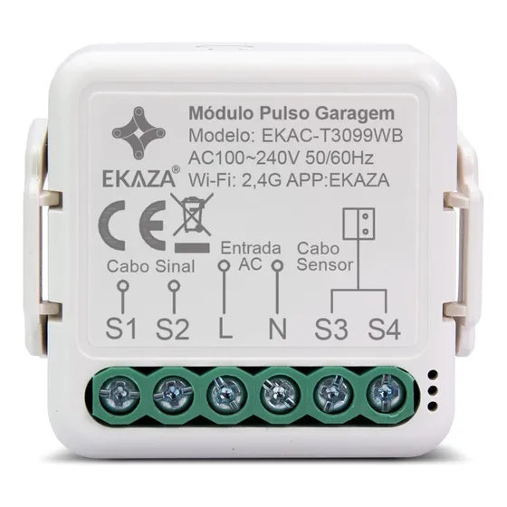 Módulo Relé Pulso Wifi Portão Garagem Sensor Smart Automação Alexa Google Home Ekaza EKAC-T3099WB 127/220V