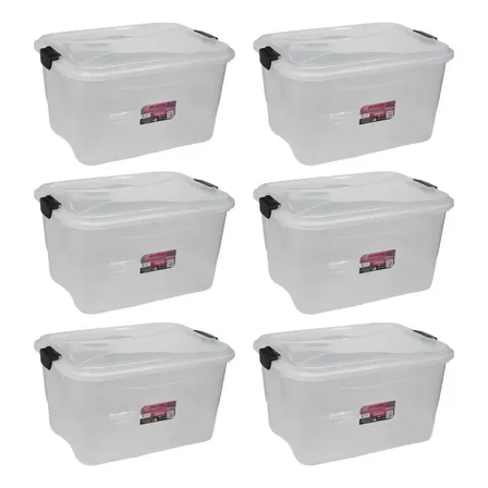 Kit 6 Caixa Organizadora Transparente 15l Com Tampa E Trava
