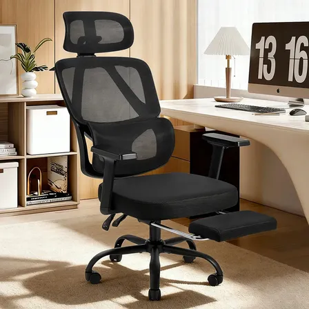 Cadeira Ergonômica Fivdaily Para Escritório, Com Apoios De Cabeça 8d E Lombar Ajustáveis Preto Algodão