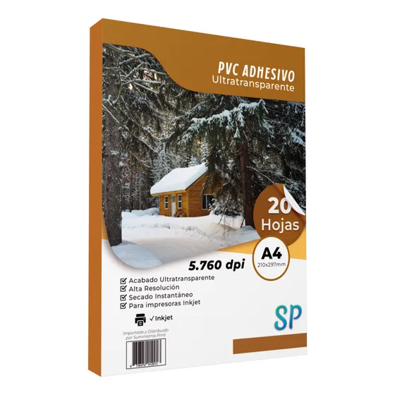 Adhesivo Imprimible Pvc Transparente A4 X 20 Hojas