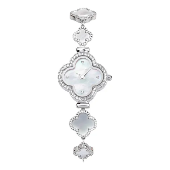 Reloj Pulsera Delgado Dama Trébol Oro Cristal