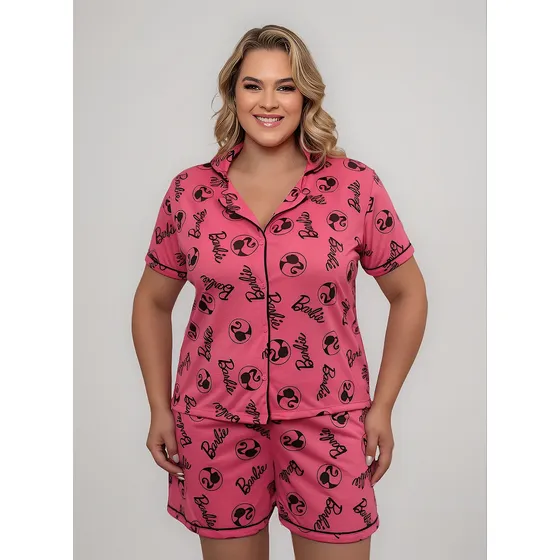 Pijama Plus Size Feminino Baby Doll Americano Com Botões
