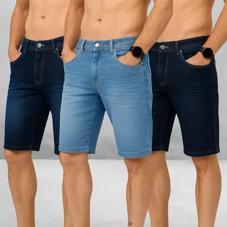 Kit 3 Bermudas Jeans Masculina Lycra Elastano Kit 3 Bermudas Jeans Masculina Lycra Elastano