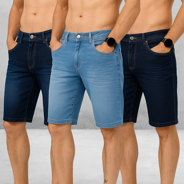 Kit 3 Bermudas Jeans Masculina Lycra Elastano Kit 3 Bermudas Jeans Masculina Lycra Elastano