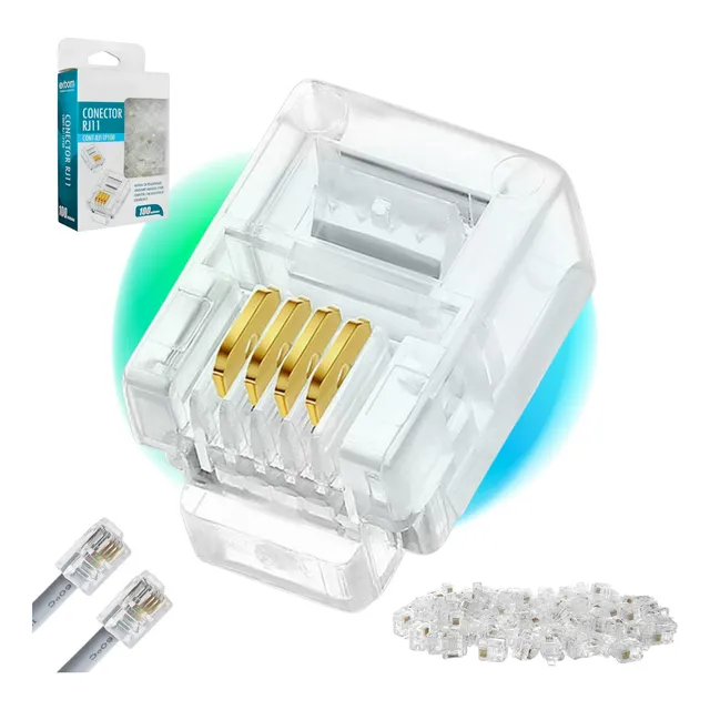 100 Unidades Conector Rj11 Telefone 4p4c Cat3 4 Vias C/ Nf