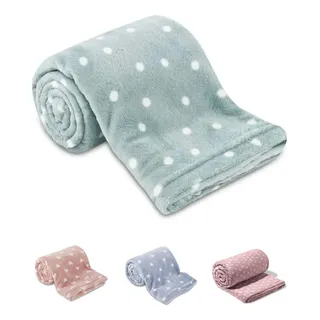 Cobertor Manta Para Bebê Fleece Microfibra Toque Macio Antialérgico Poá Bolinhas Azul Recém-Nascido Menina Menino Enxoval Infantil Quentinha Leve Berço - 90x110cm - 100% Poliéster
